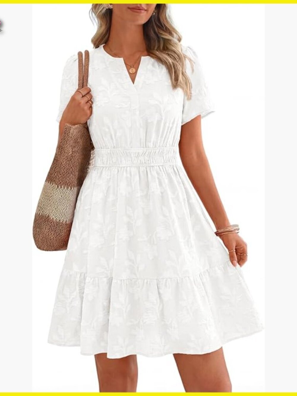 Floral Mini Dress with Pockets V Neck Elastic Waist Summer Cocktail Boho